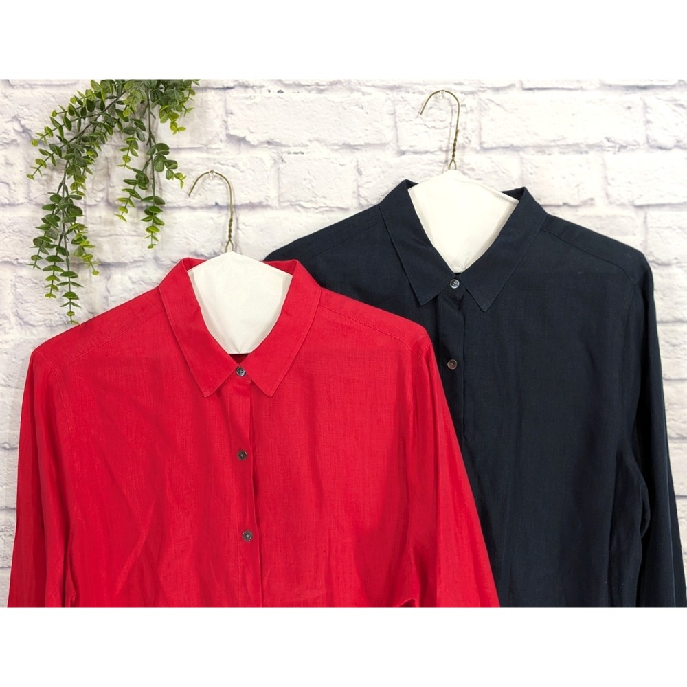 LINEN LOT 2🌿J Jill Love XL Long Sleeve Shirt‎ Button Blouse Americana Red Navy